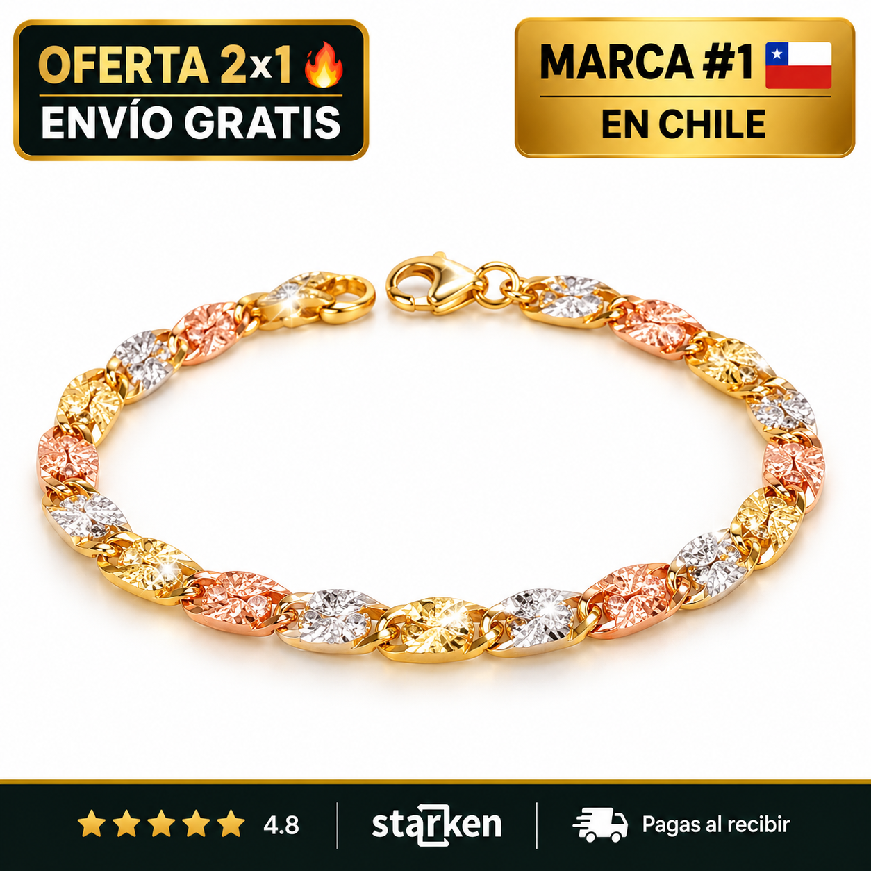 Pulsera Tricolor Chapada en Oro 14k – Elegancia Diaria